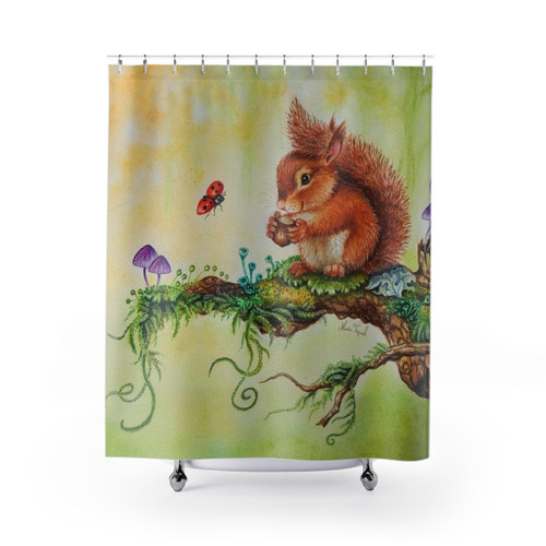 Cute Squirrel and Ladybug Shower Curtains by Artist Maria Tiqwah