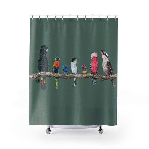 Antique Green Australian Bird Shower Curtains