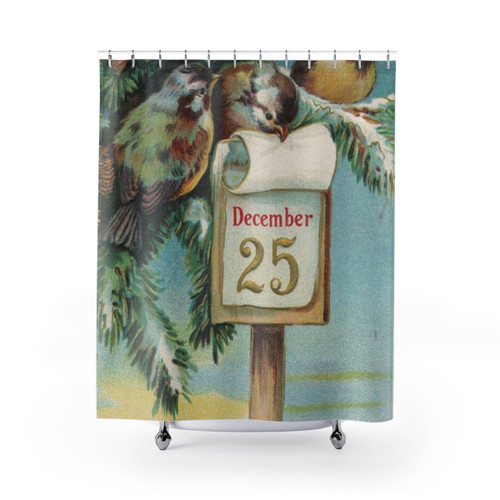 Christmas Themed Shower Curtain with Festive Decorations