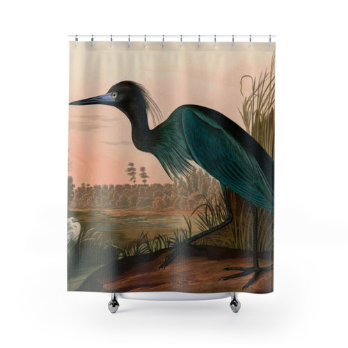 Audubon Blue Crane or Heron Bird Illustration Shower Curtain