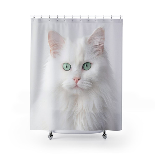 White Persian Cat with Green Eyes Shower Curtain