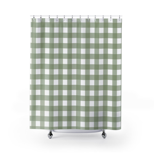 Sage Green and White Gingham Shower Curtain by Cecca Designs