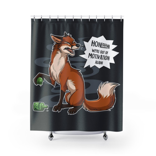 Motivational shower curtains with swirling foxes design