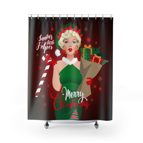 Christmas Shower Curtains with Santa's Little Helper Design