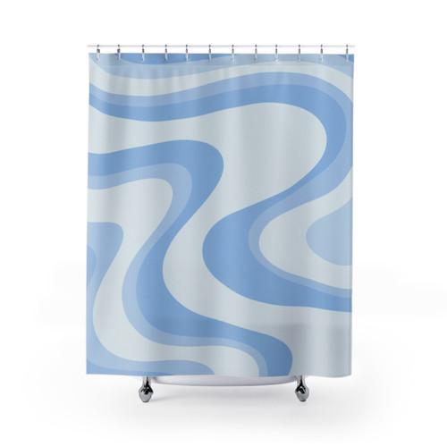 Retro Swirls Abstract Powder Blue Shower Curtains