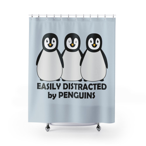 Easily Distracted by Penguins Shower Curtains