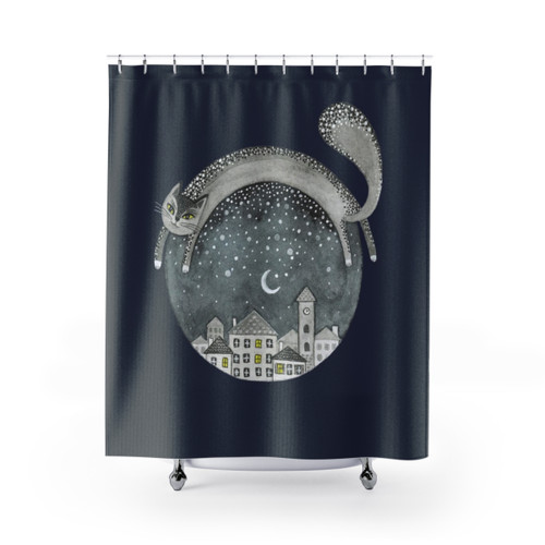 Cat Night Town Shower Curtains