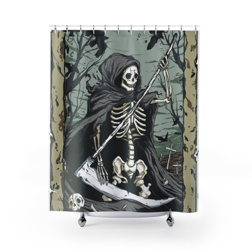 Death Tarot Shower Curtain with Skull and Reaper Design