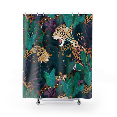 Jaguar Jungle Themed Shower Curtain
