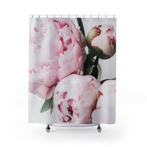 Scandinavian Floral Shower Curtains with Peony Flowers and Modern Art Design