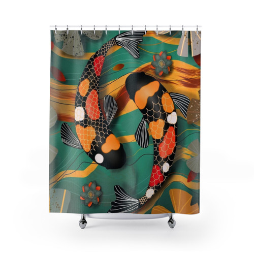 Koi Watergarden Jade Shower Curtain