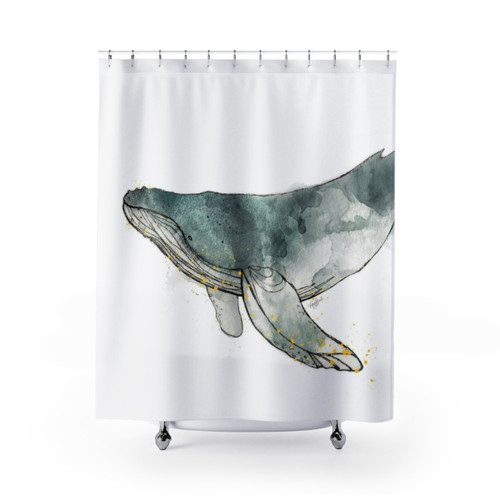 Humpback Whale Shower Curtain - Watercolor Ocean Decor