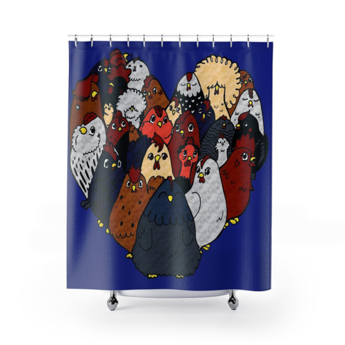 Chicken-themed shower curtains with unique artwork