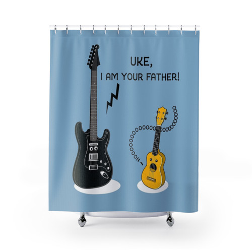 Ukulele themed shower curtains with a Star Wars pun