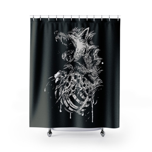 Hyena Shower Curtains with Spooky Skeleton and Monster Design