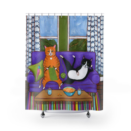 Knit and Chill Cats Shower Curtain