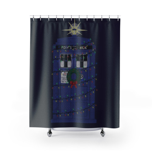 Police Box Christmas Knit Shower Curtain