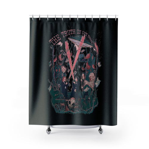X-Files Themed Shower Curtain with Alien and UFO Motif