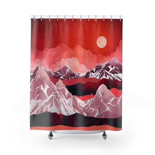 Scarlet Glow Shower Curtain - Contemporary Watercolor Landscape Design