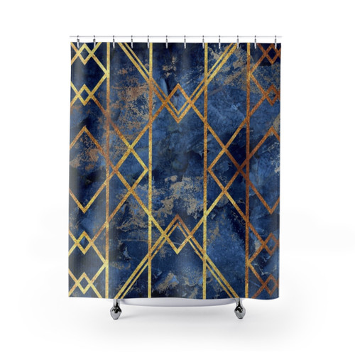 Navy Gold Geometric Shower Curtains