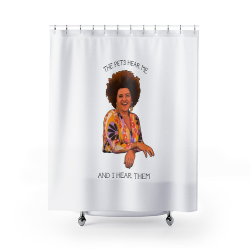 Lunatics Shower Curtains with Jana the Pet Psychic Design