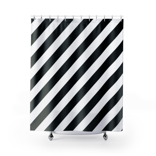 Black and White Diagonal Stripe Shower Curtains