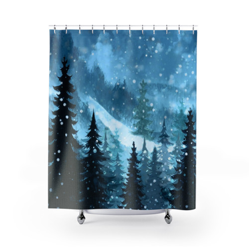 Winter Night Snowflake Shower Curtains