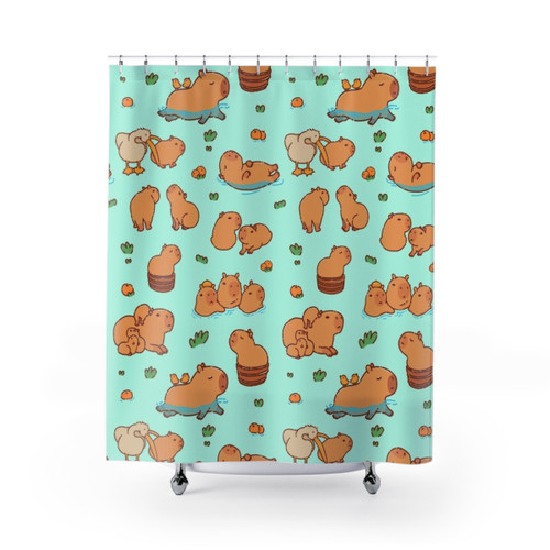 Cute Capybara Seamless Pattern Shower Curtains