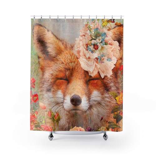 Happy Fox Shower Curtain with Whimsical Floral Design