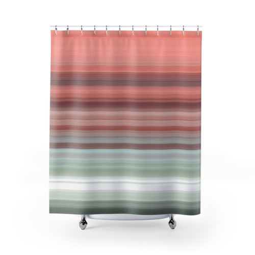 Coral and Mint Green Striped Shower Curtains