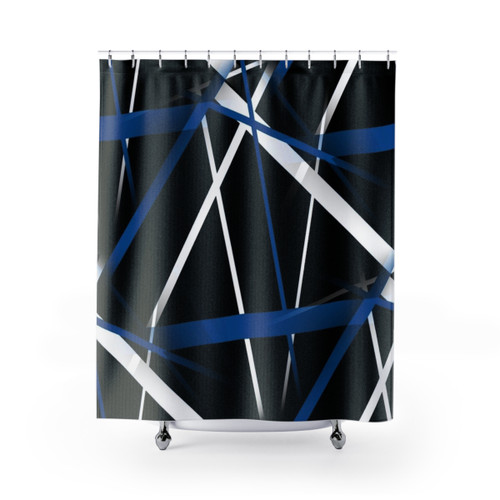 Elegant abstract blue and white line pattern shower curtain