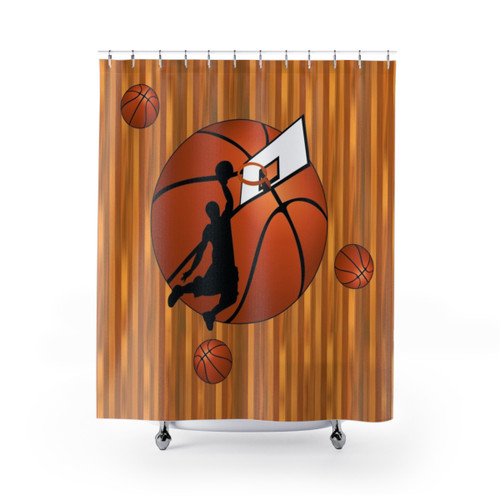 Basketball Player Shower Curtains with Sporty Hoops Design