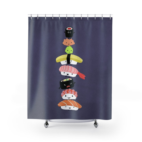 Sushi Stack Shower Curtains - Kawaii Cartoon Sushi Design