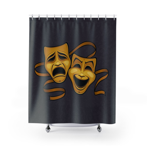 Gold Comedy and Tragedy Theater Masks Shower Curtain