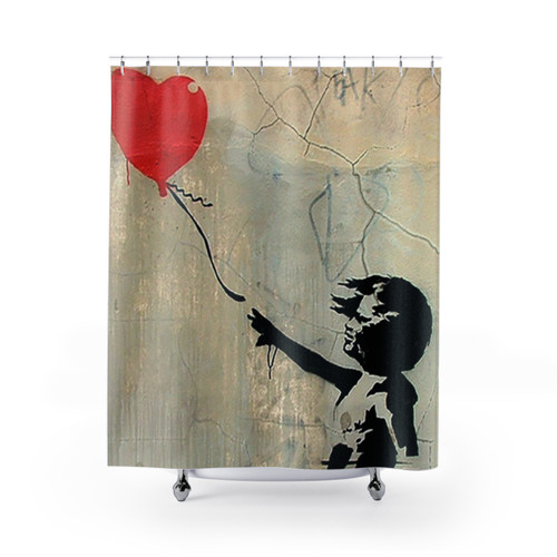 Banksy Red Heart Balloon Shower Curtains