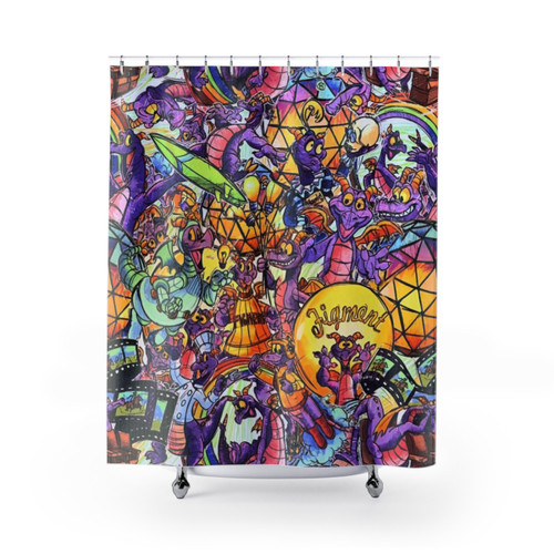 Figment Collage Shower Curtains - Brighten up your bathroom with this whimsical Disney design
