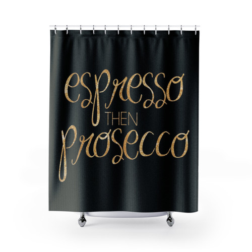 Gold Glitter Espresso & Prosecco Shower Curtain