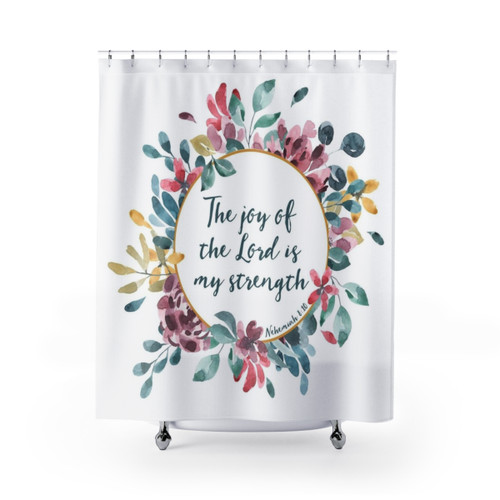 The Joy of the Lord Floral Watercolor Shower Curtains