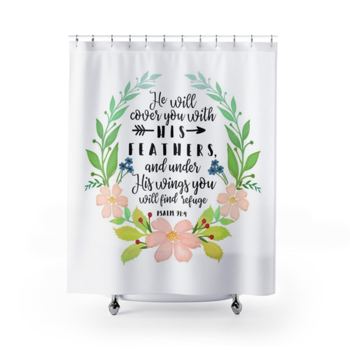 Psalm 91:4 Bible Verse Shower Curtains