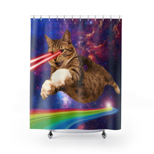 Laser Cat in Space Shower Curtain