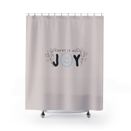 Vibrant Christian shower curtain with abstract city design