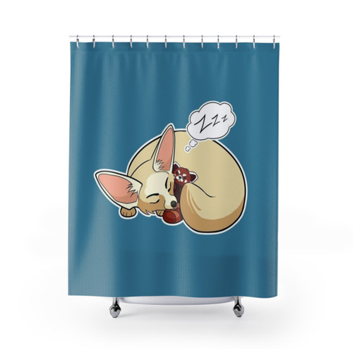 Fennec fox and red panda plush shower curtains