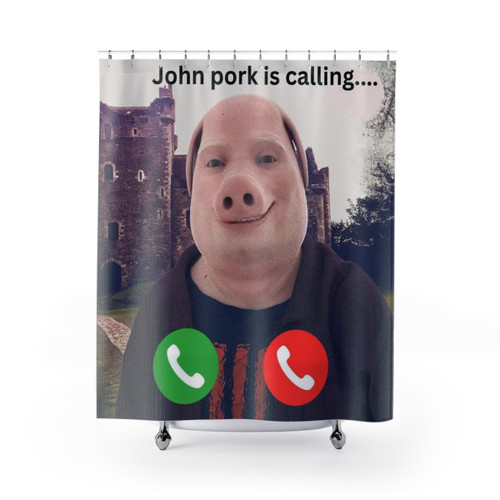 Funny John Pork themed shower curtain