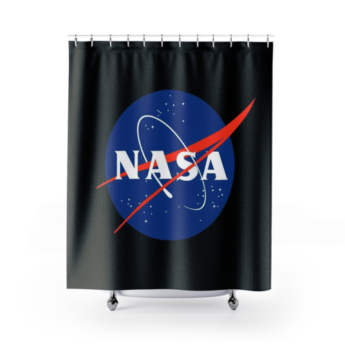 Nasa logo shower curtains for outer space themed bathroom