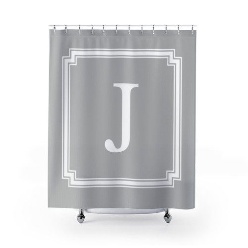 Silver Gray Personalized Monogram Shower Curtain