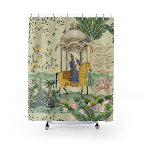 Vintage royal garden king riding horse shower curtain