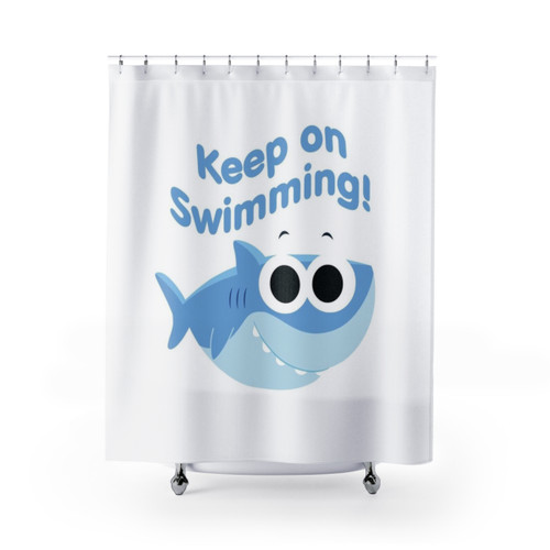 Finny The Shark Shower Curtains with Keep On Swimming Design