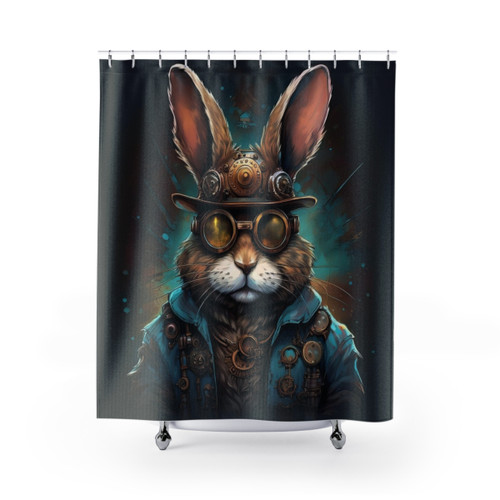 Steampunk Bunny Shower Curtain with Vintage Rabbit Decor