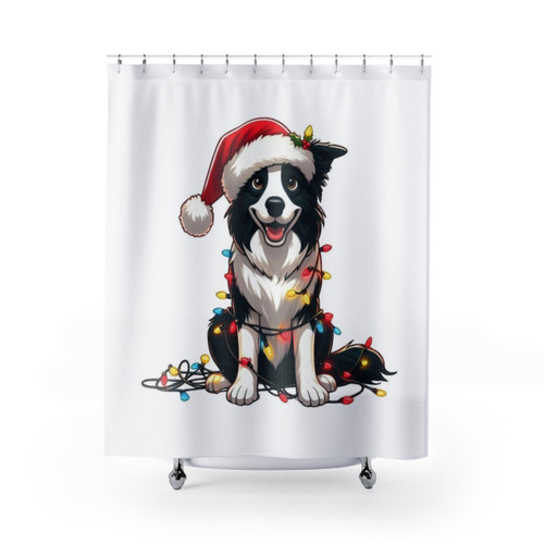 Border Collie Dog Christmas Shower Curtains