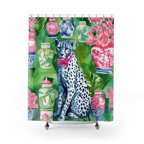 Cheetah and Chinoiserie Patterned Shower Curtain